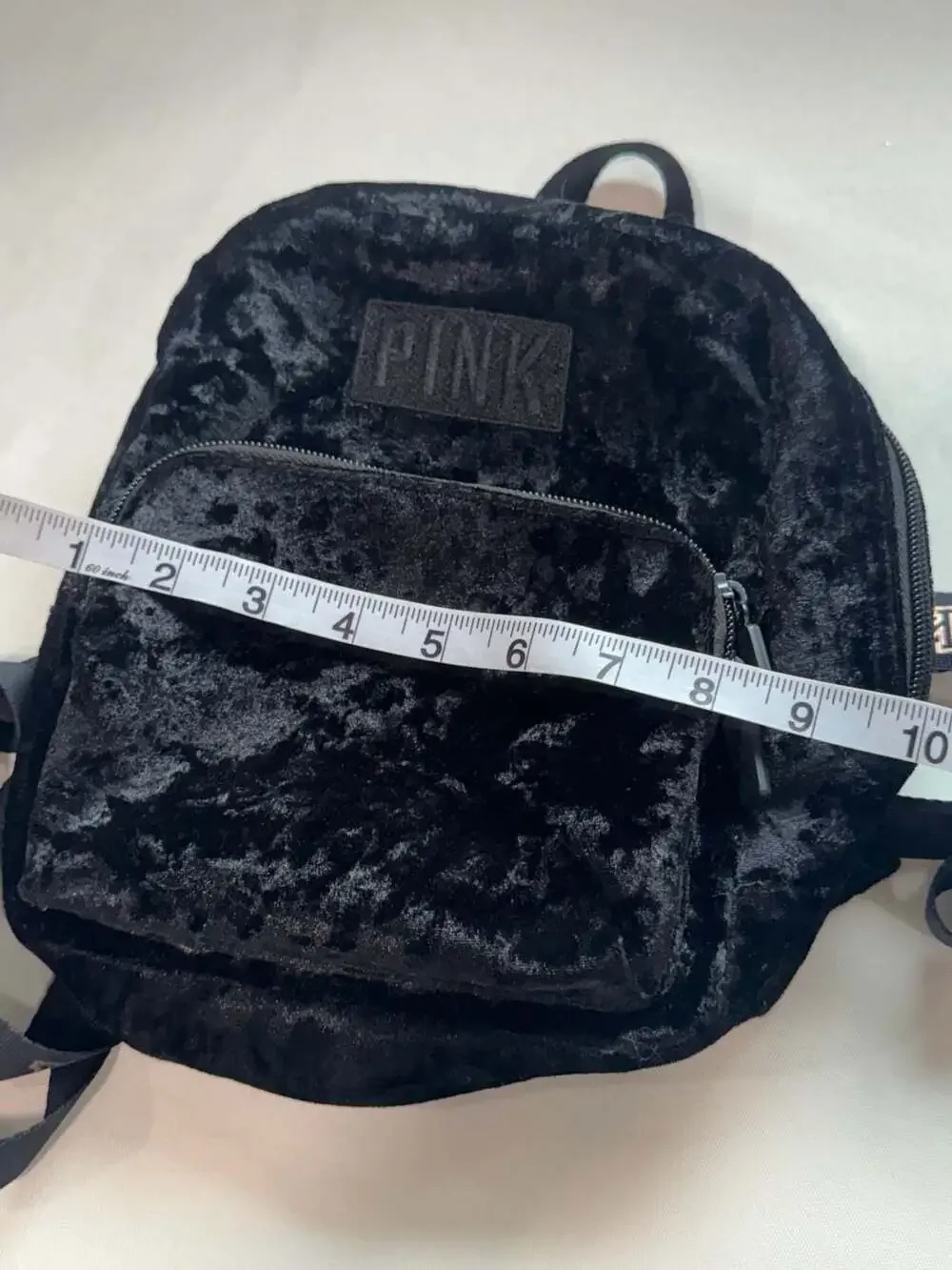 PINK Crushed Velvet Mini Backpack Y2K Logo Strap Black Campus Bag